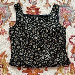 Gold / Black Jacquard Vintage 90s Peplum Sparkly Tank Top J.R Nites Petites